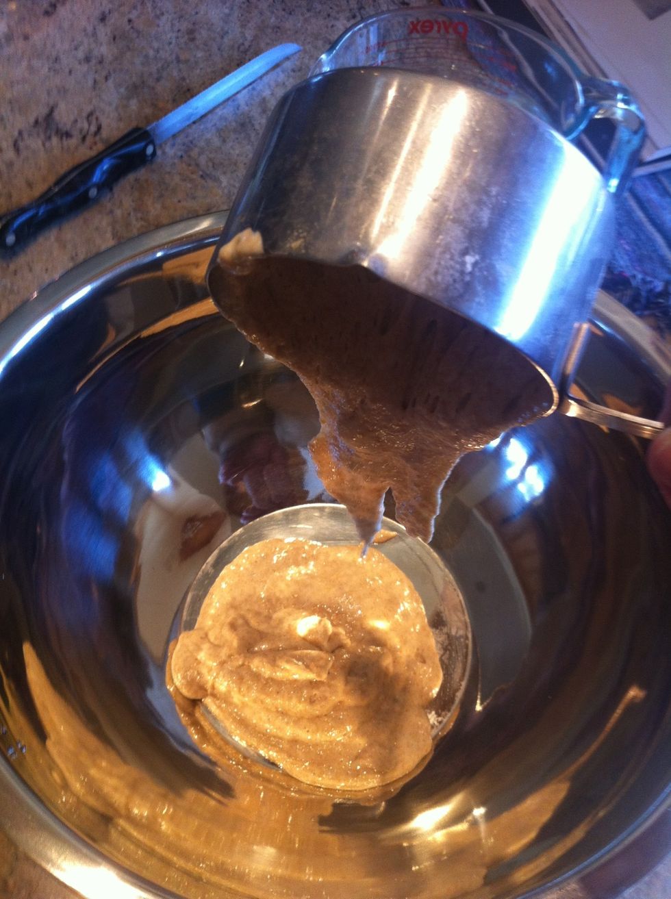 I add the leaven to a metal bowl.