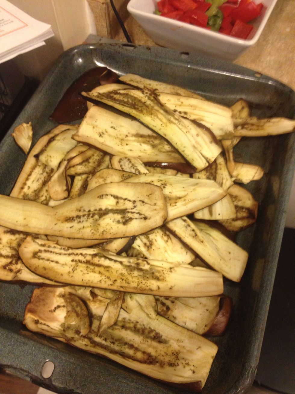 I add them all to one pan for layering later