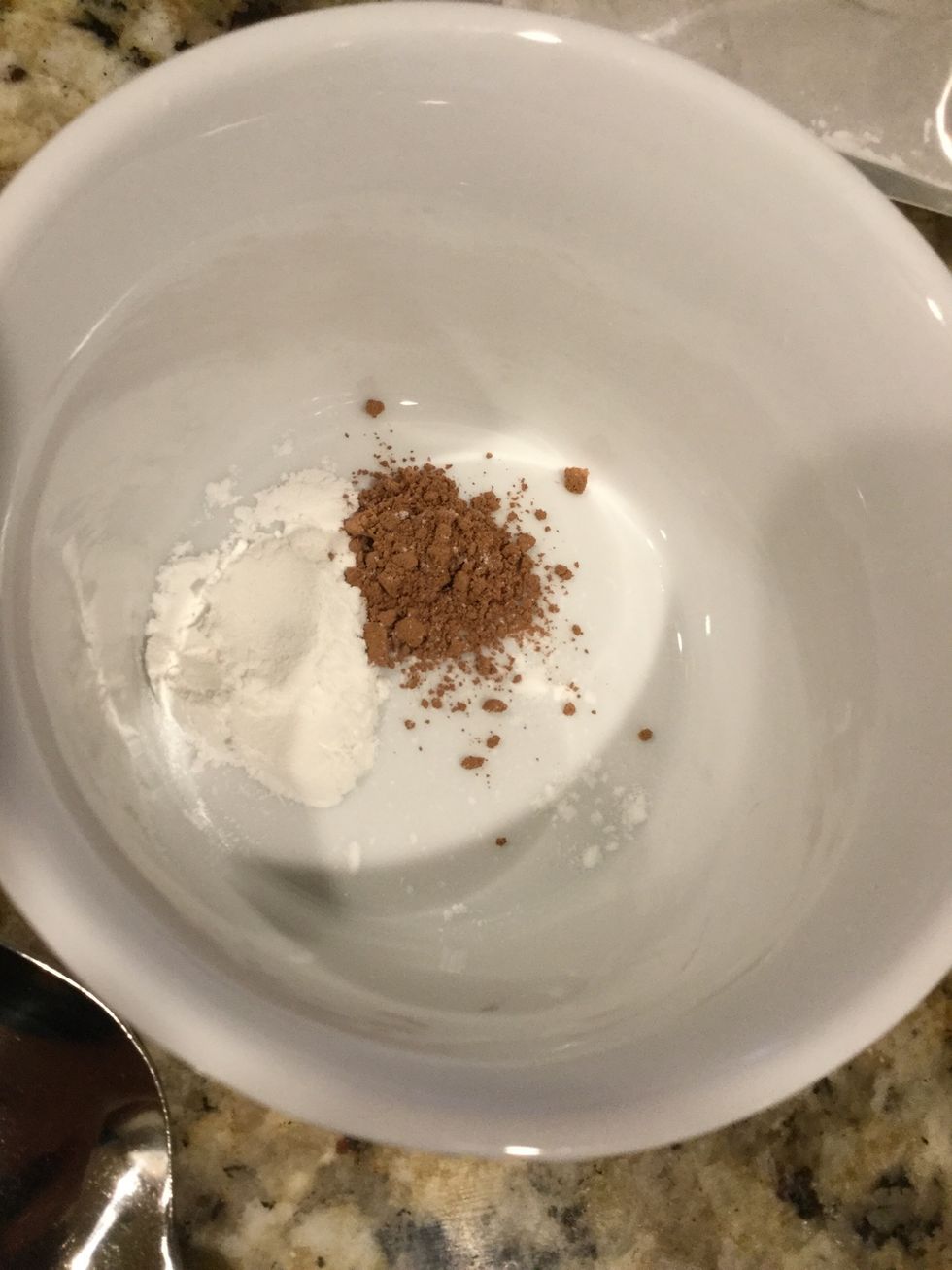 I added 1/4 tsp of arrowroot powder and 1/8 tsp of cocoa powder together and mixed it. I wanted to start small, so I didn't do the 1 tbsp of arrowroot powder. Or the normal amount of cocoa powder.