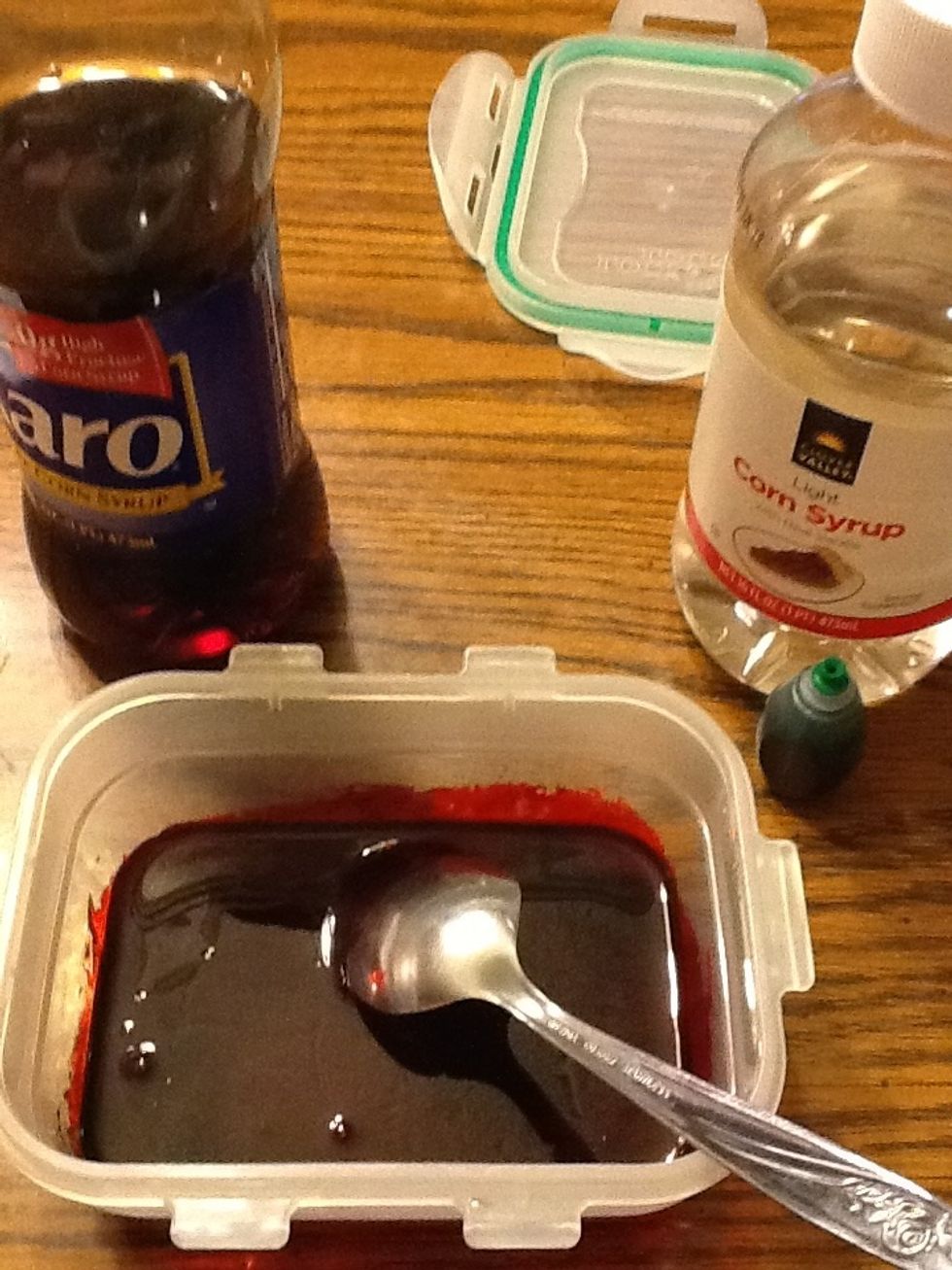 I added 1 drop of green to darken it. It was a little darker than I wanted so I added some light Karo syrup.