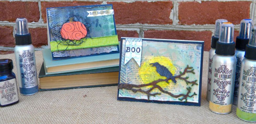 I added a bit more paint to the background paper, painted die-cuts. I love how they turned out! I may make some Thanksgiving cards with the rest.