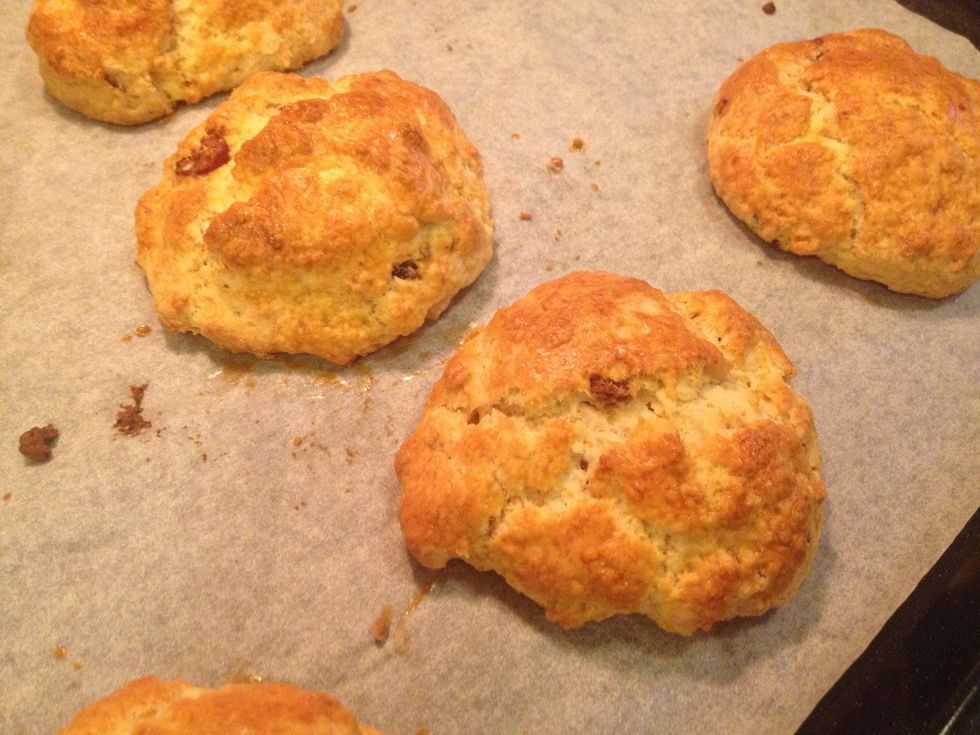 I added a couple of minutes to the baking time since the scones were a bit "doughy" after 20 minutes. If they get too much color cover the scones with some foil.