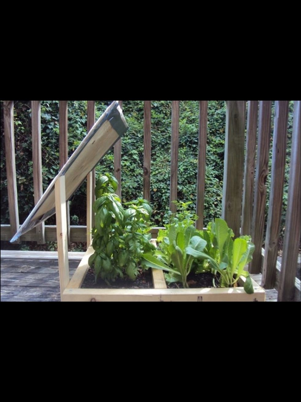 I added a simple structure because herbs don't do so well in direct sunlight. You can simply put something like an outdoor chair in front or place the herb bed under a tree.