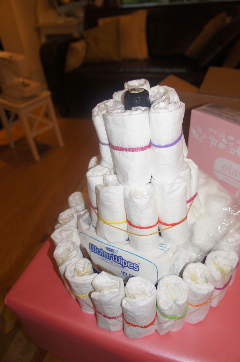 I added another layer of nappies ontop of the second layer until the entire bottle was covered.