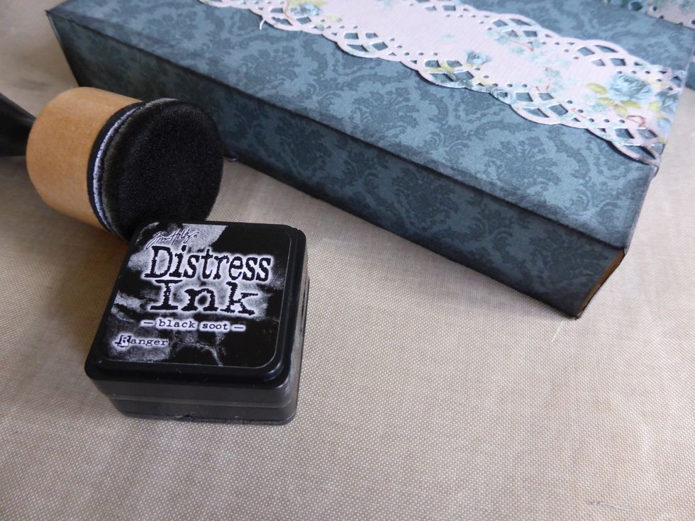 I added black distress ink to all edges of the box