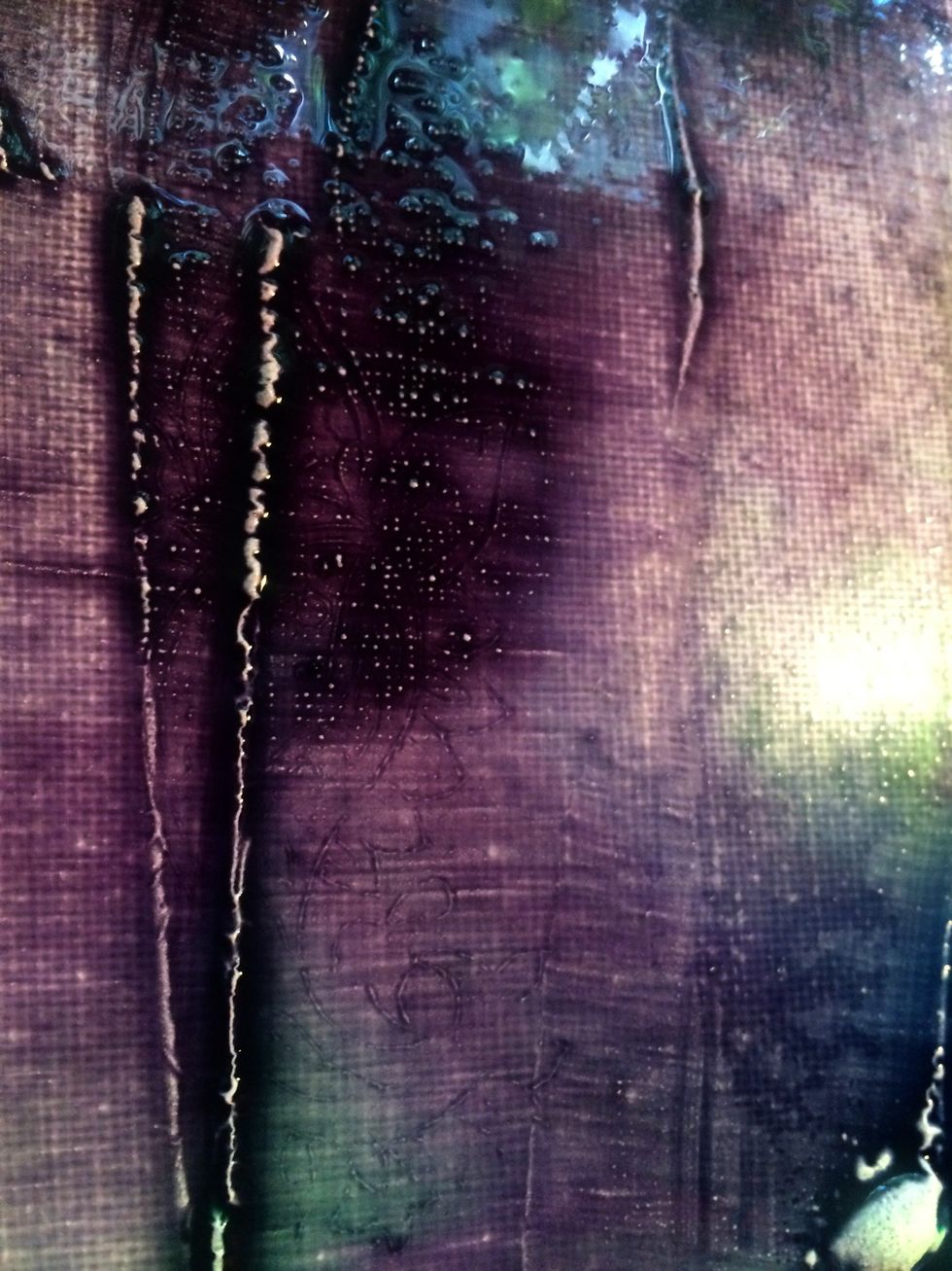 I added more Raider and Grape Soda in areas for a darker color effect. I let it drip down the sides of the canvas. I just kept applying the color until I was happy with the look