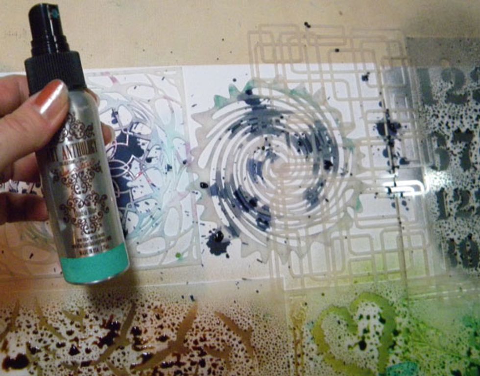 I added more than one color to some of the stencils. This time I used Studio Blue. I love these two colors together. I even like that Lark is splotchy.