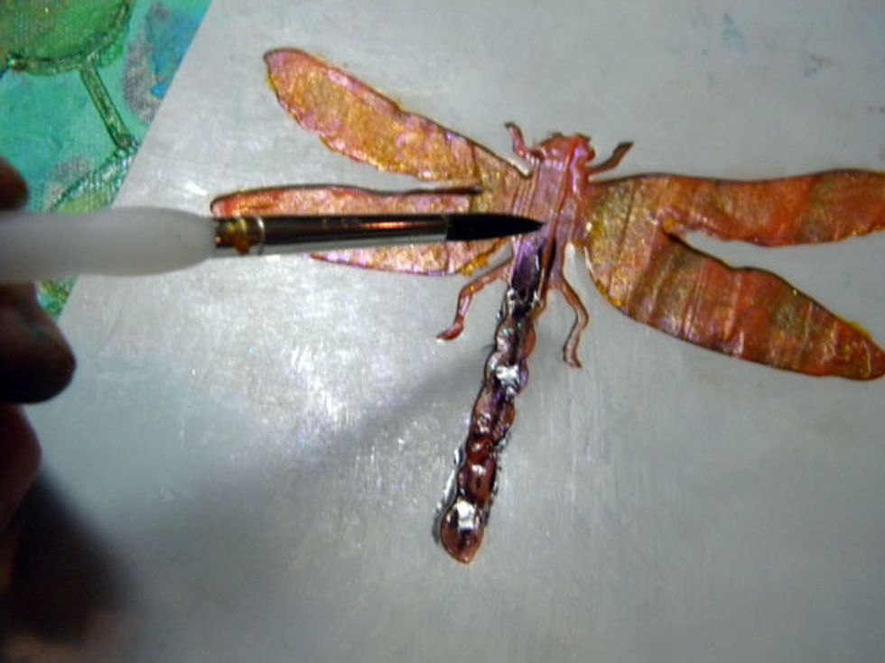 I added Silk Tie Colorations Spray with a brush to the body and legs and dabbed some off.  I love how you can see the shimmery layers underneath!