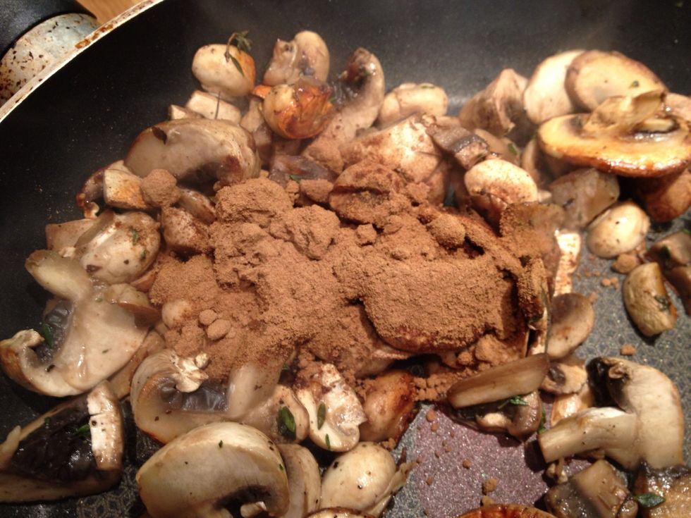 I added some porcini powder at the end, but if you can't get hold of any soak some dried porcini and add them and the liquid to the risotto towards the end.  Put to one side