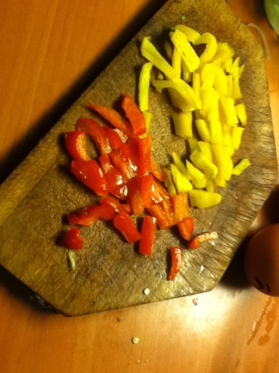 I added some yellow and red peppers I found in the fridge