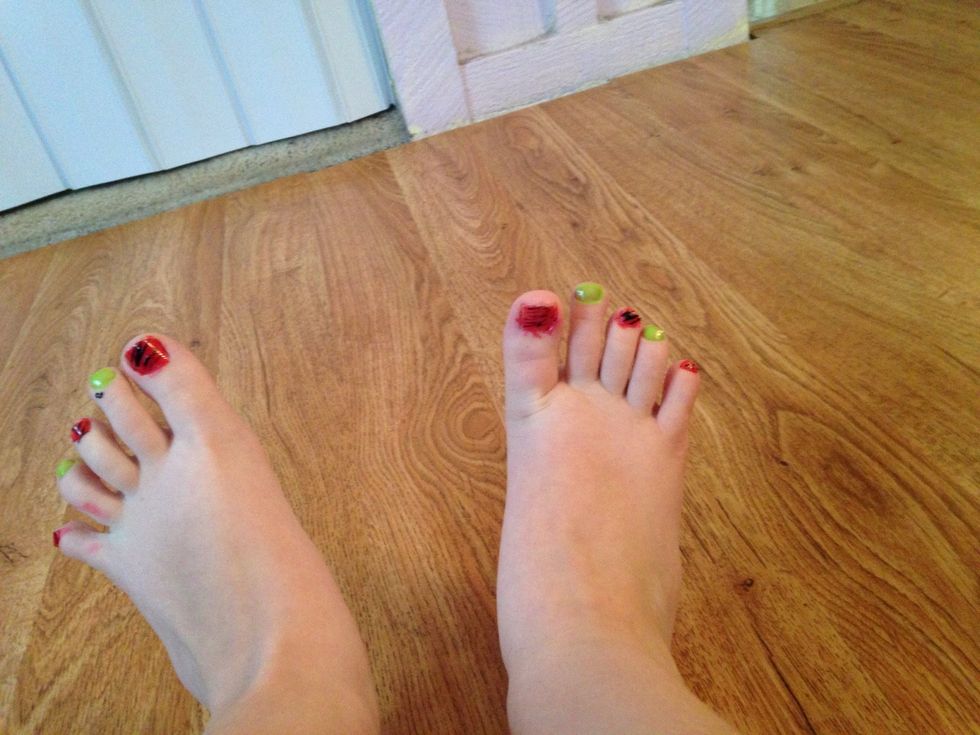 I added stripes to mine but you can add any design you want, after that you need to add a top coat.