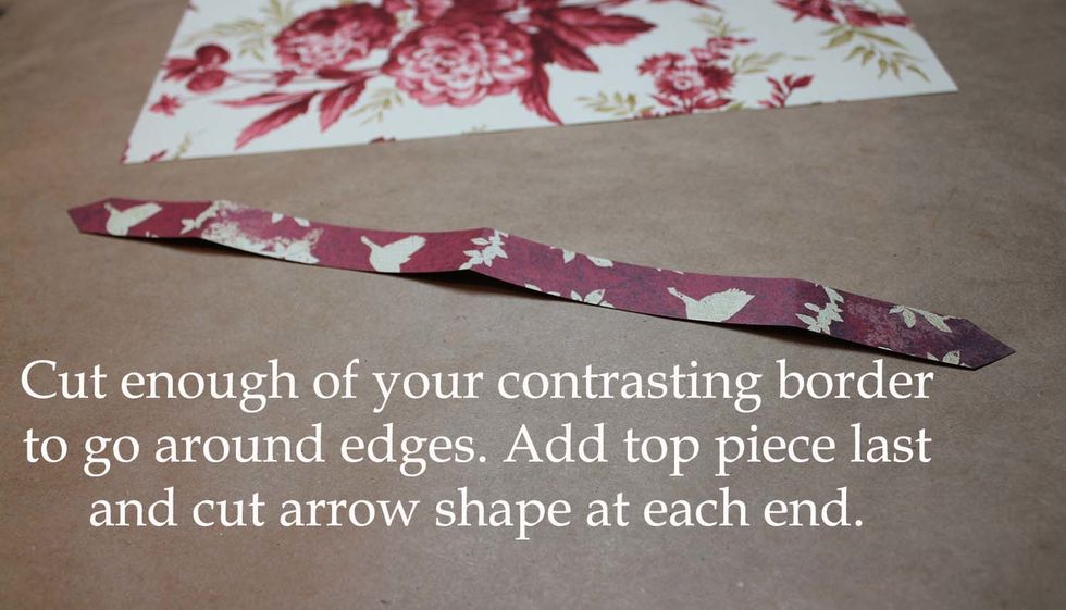 I added the Red Birdcage border around all edges and distressed. Add the top piece last and cut arrows at each end as they aren't as noticeable as a straight cut. And they look intentional. :)