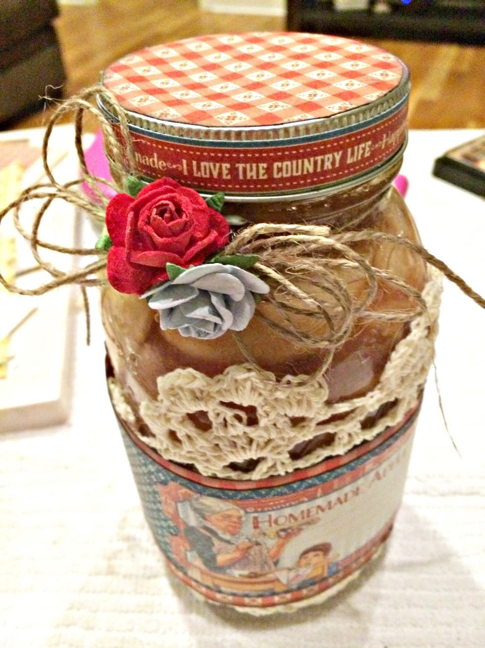 I added twine and flowers to the top of the jar.