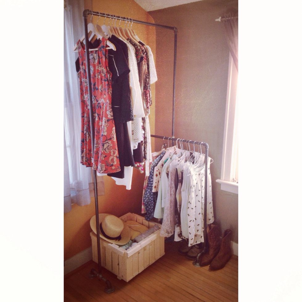 I also built that wooden crate and added wheels for extra easily accessible storage!