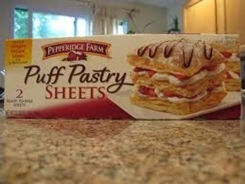 I also hear great things about Pepperidge Farms brand puff pastry sheets. Two sheets come to a package so if you use these or a similar product, you will need to cut them into squares for this recipe.