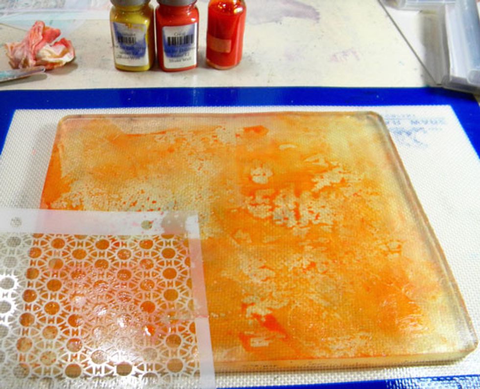 I also pressed a stencil randomly around the butterfly pattern to add interest to the print.