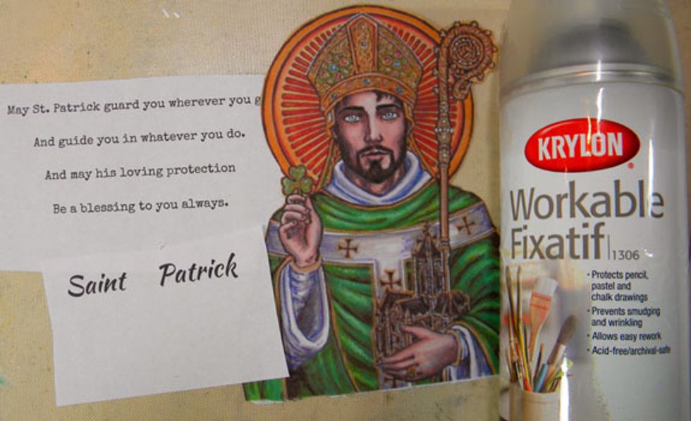 I also printed a poem onto copy paper. So that the printer ink doesn't run, I sprayed Krylon Workable Fixative on the front and back of the copies and let them dry.