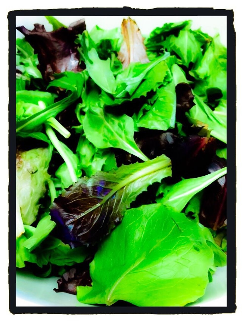 I always add salads to family dinners. This time it's baby greens with grape tomatoes. Use favorite dressing