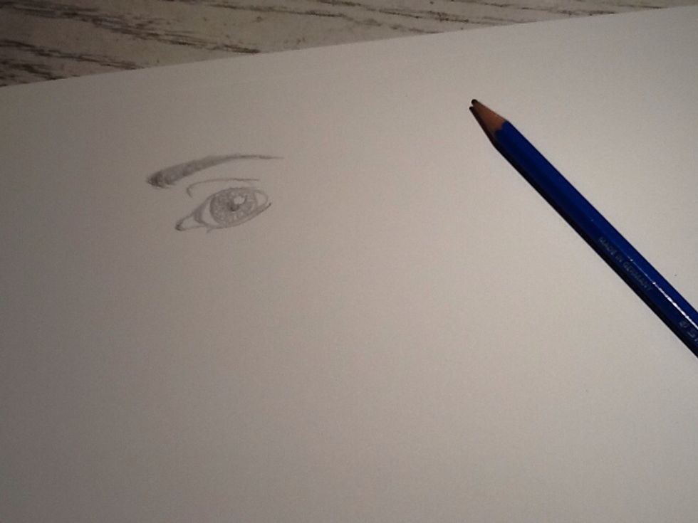 I always like to draw a quick sketch first \u2013 this took about a minute. Draw the basic shape of you're eye and perhaps decide on the position of the pupil and the iris.