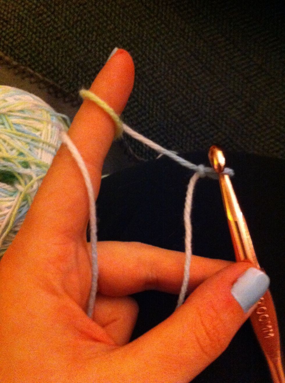 I always wrap the yarn around my finger twice, but that's optional. :)