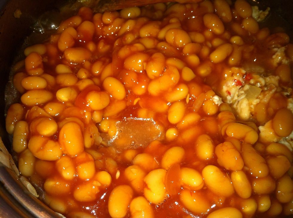I am adding a can of baked beans. You may even add a cup of Cooked canellini beans and some tomato paste or tomato based pasta sauce for some flavor.
