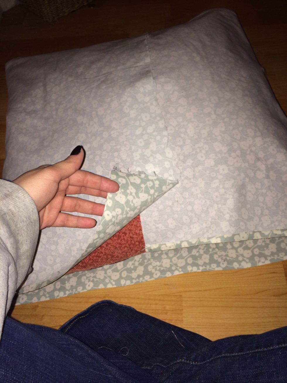 I am giving myself a descent overlap so the crappy pillow doesn't peek out from the cover.