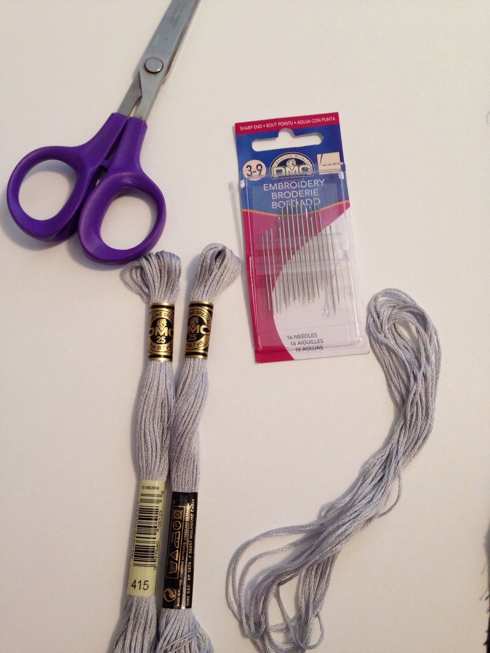I am using silver colored floss for my stitching.