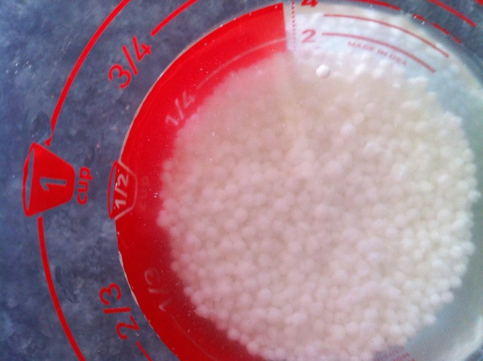 I am using small sago pearls.you may also use tapioca pearls I soak 30g in some water to soften the pearls and for quicker cooking time