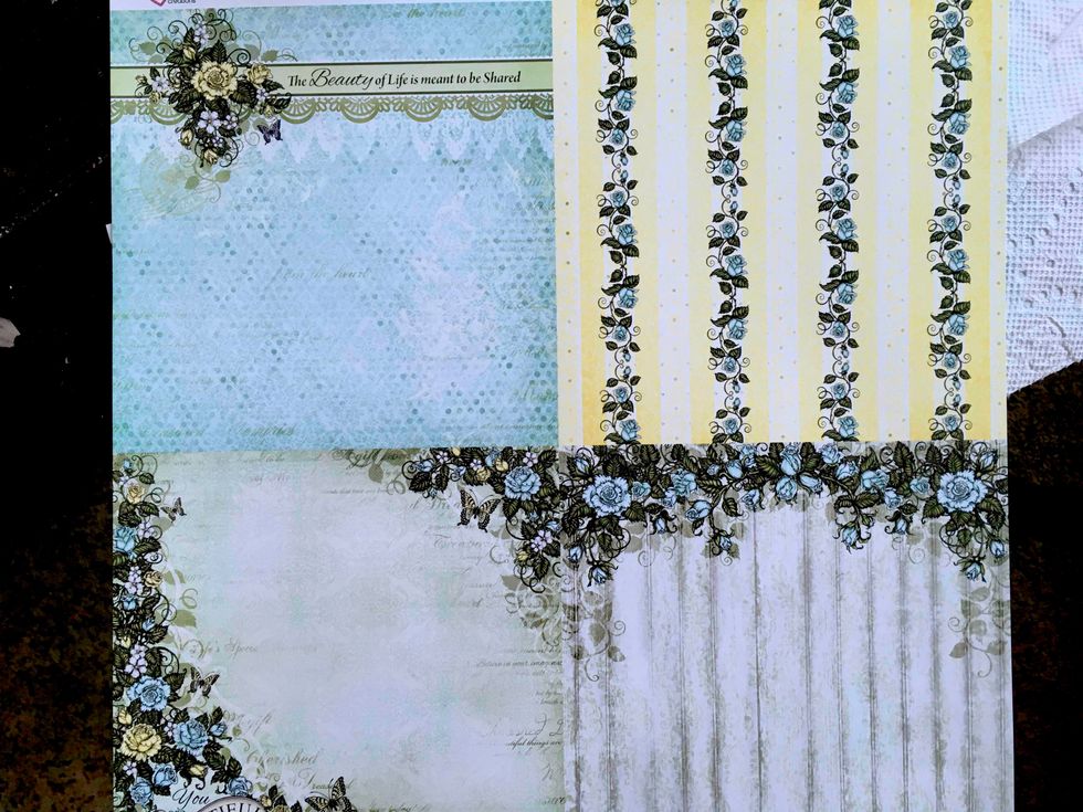 I am using the top left patterned paper found in this Heartfelt Creation Blushing Rose Collection.  Isn't it gorgeous.  I will cut this 5" x 6" and tape it to the center of the inside of the card.