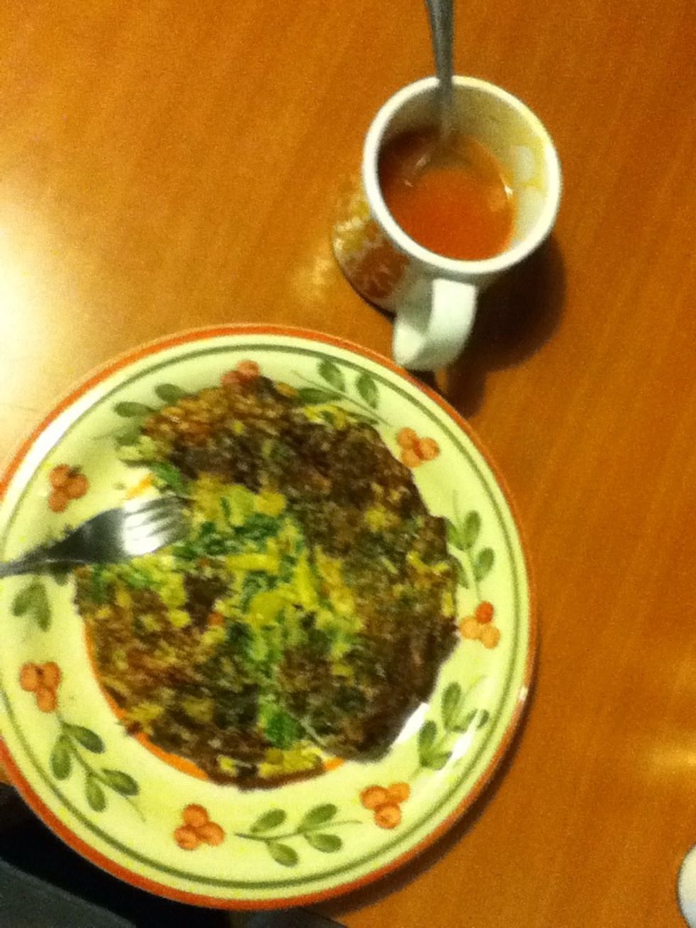 I ate it with some Tomato soup, it was delicious! Enjoy