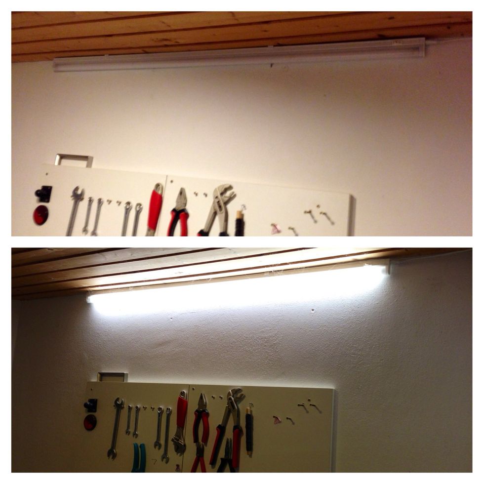 I attached a neon light to the wall to have some bright and direct light while working.