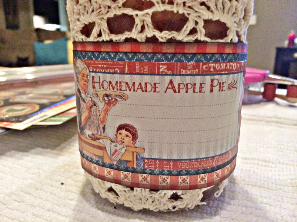 I attached a tag from the Graphic 45 cardstock to the front of the jar.