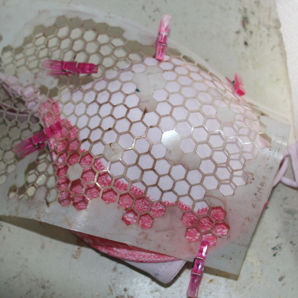 I attached the Beehive stencil using little clips.