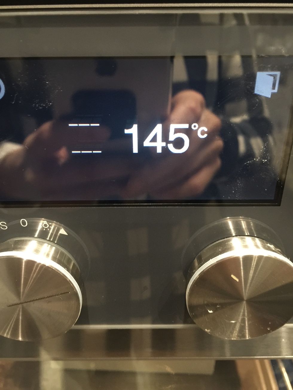 I baked it at 145C 45 mins. (my oven is too strong)