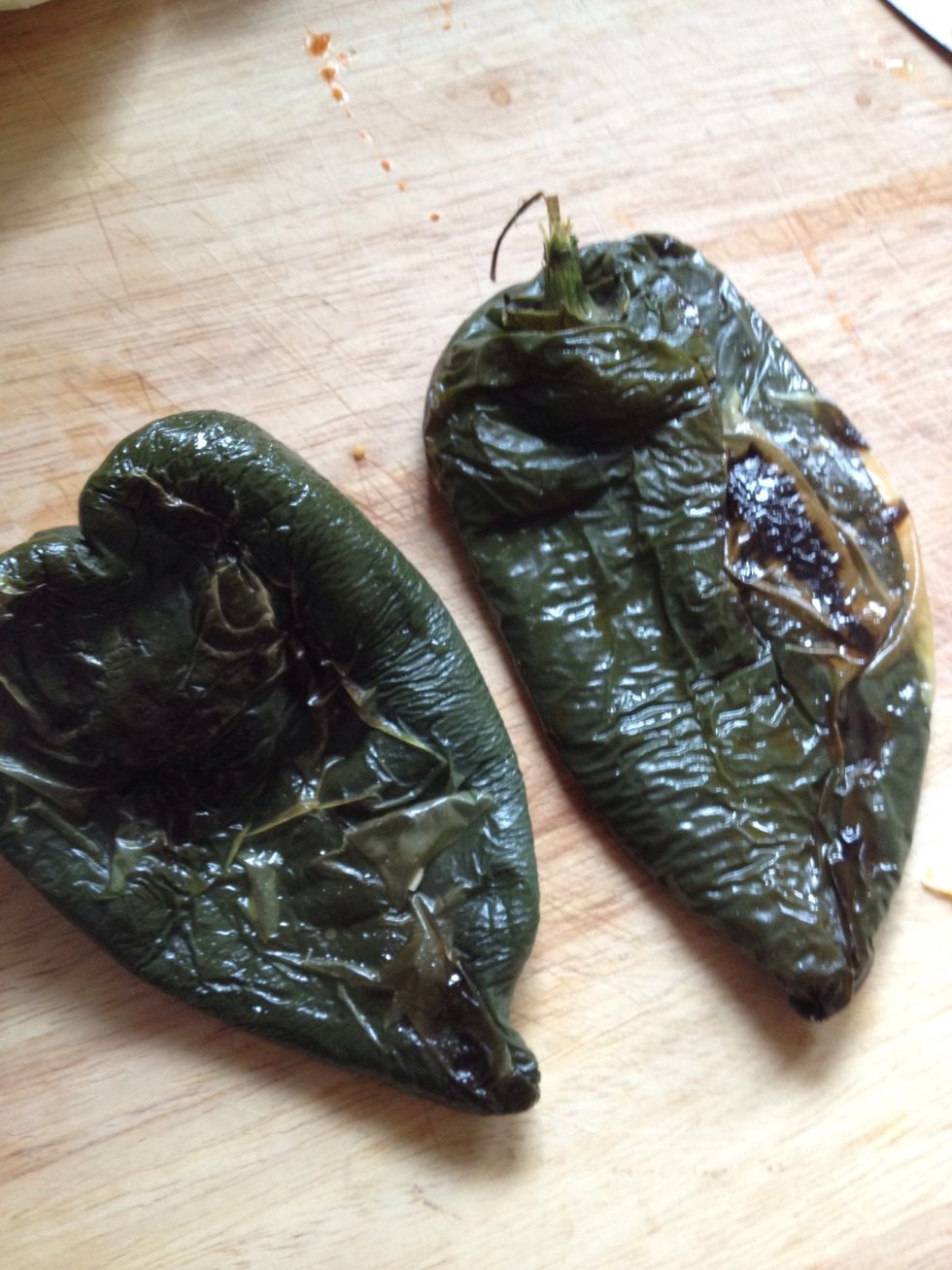 I baked some pasilla peppers to go in this. All they need is 15 minutes to get soft