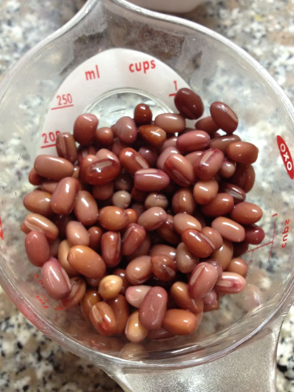 I basically eye-ball the amount of red beans but I tried to measure the amount of red beans used and I think I used about 2.5 US cups of pre-soaked red beans. (ball-park is about 1 cup dried beans).
