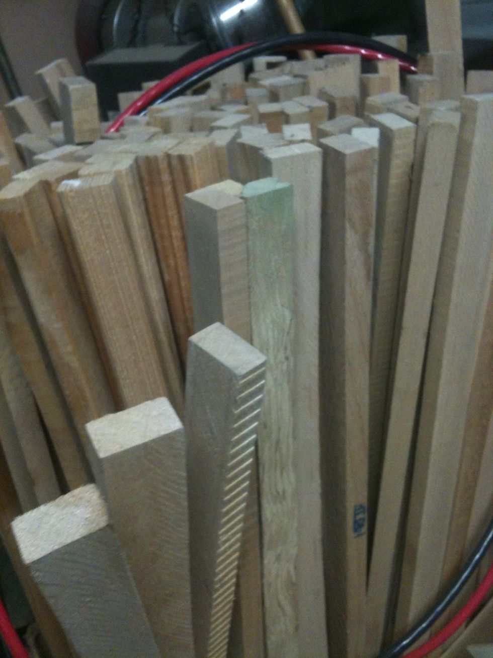 I believe the wood is Maple. It's good and hard. They are 33" long and 5/8" X 1".