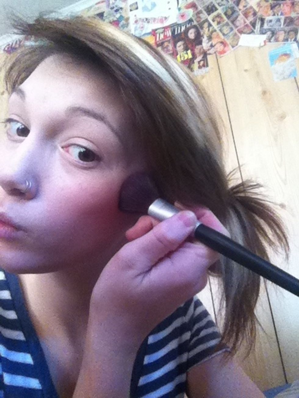 I blend from underneath my temple to the apple of my cheek.
