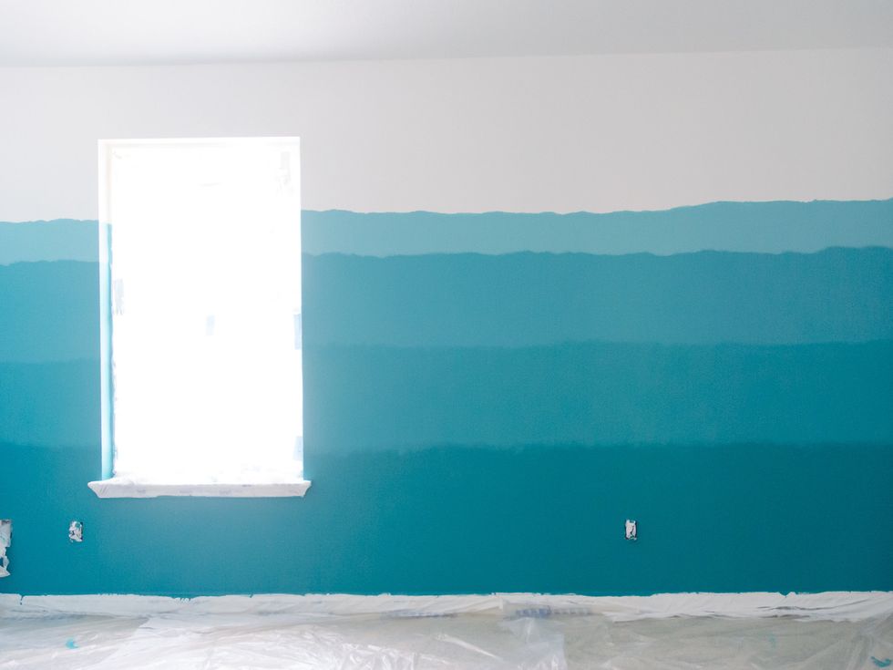 I blended it with a sponge the same way I did the other sections. Because the jump from Marine Blue to light blue is so big, it didn't blend as smoothly as the other colors. It still looks great.