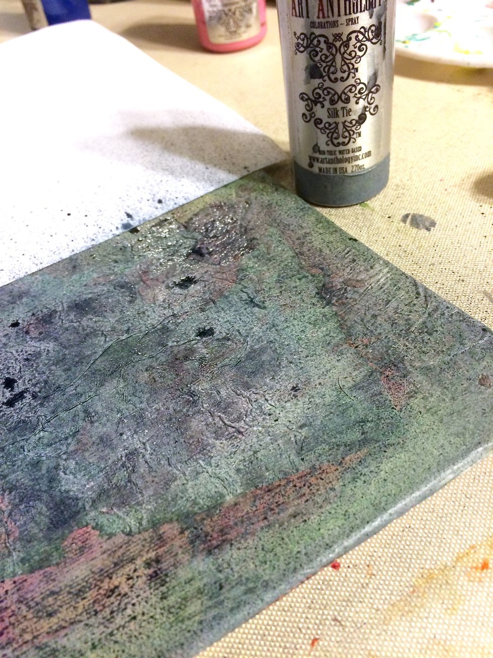 I blocked off the top portion of this canvas and sprayed Silk Tie onto the bottom portion of the canvas.