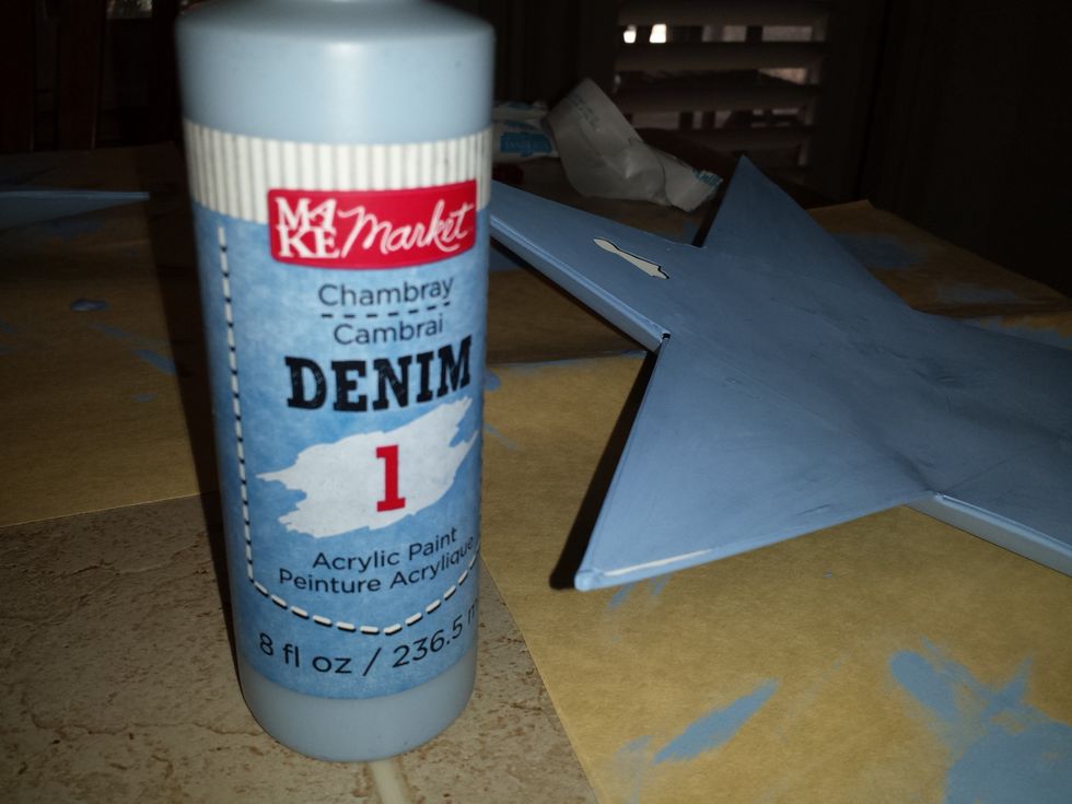 I bought some Denim acrylic paint (Market, Michaels) and covered both sides of the star
