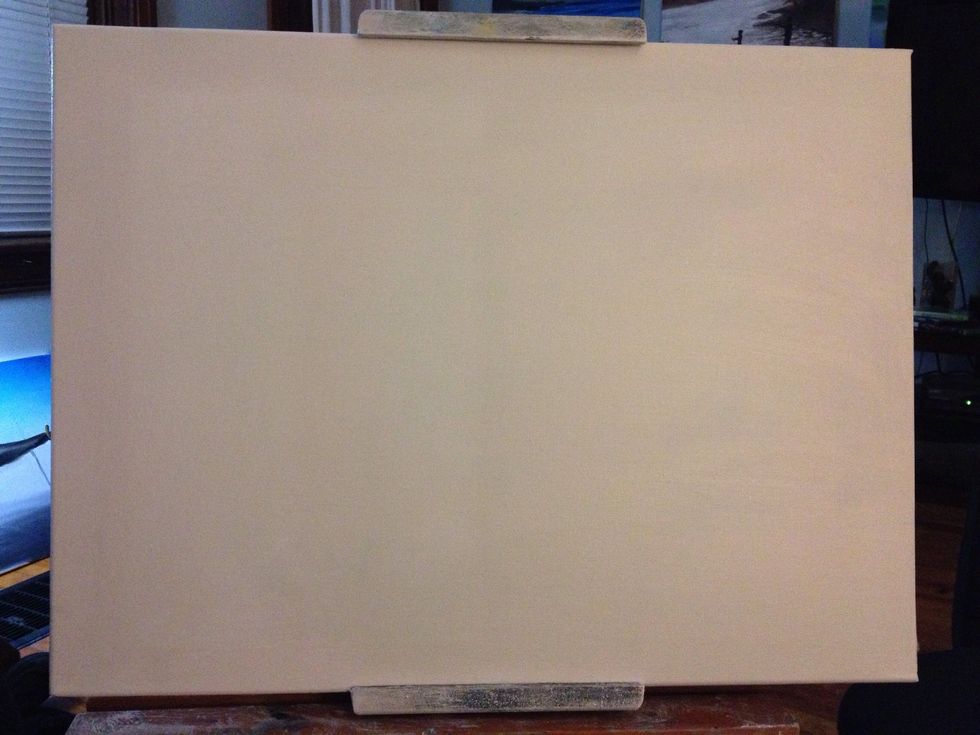 I call this "snowstorm".. Just kidding. First, cover the entire canvas in a thin even coat of white using your chip brush. This will help everything blend like it should.