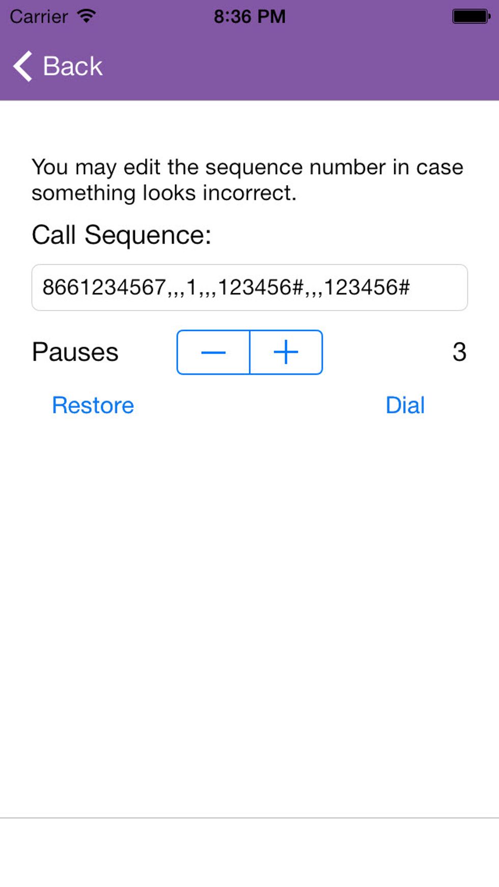 I can also tap Edit Sequence Number and correct the sequence by myself. Then, just taping the call button to join the conference