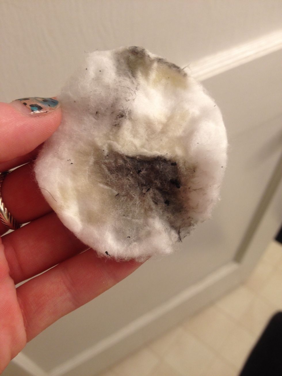 I can do both eyes with one cotton pad if I'm wearing a normal amount of makeup. I use one for each eye when wearing heavy makeup but a little goes a long way!