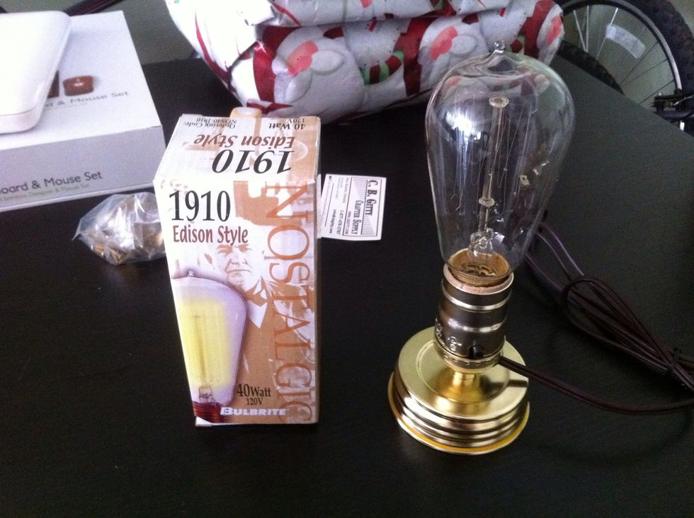 I chose an Edison lightbulb because I like the old fashioned look. You don't need a lamp shade because the light isn't too bright. It's just for looks.