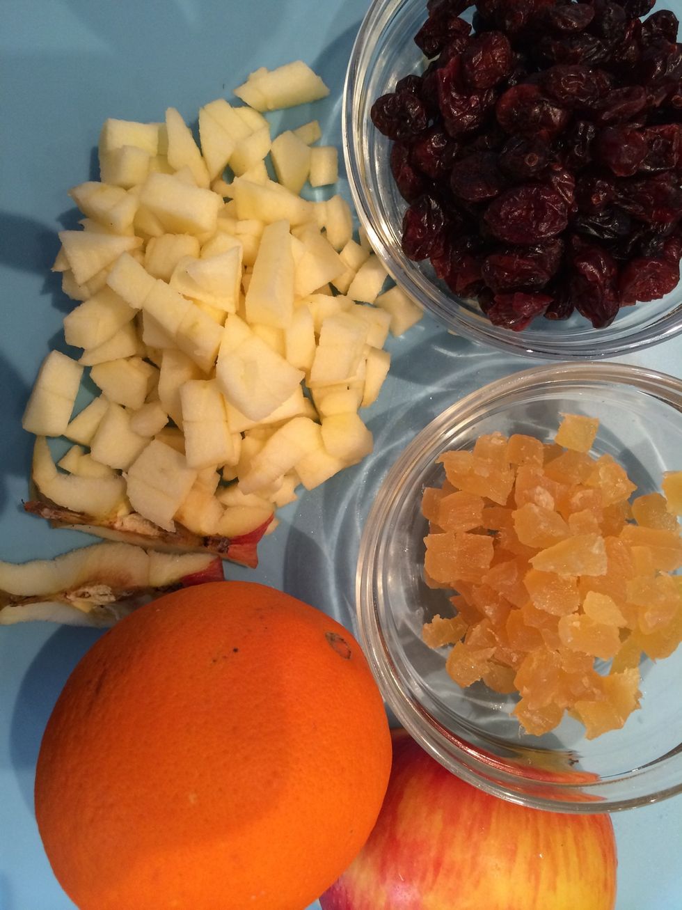 I chose cranberries and candied ginger. (Didn't have something else )