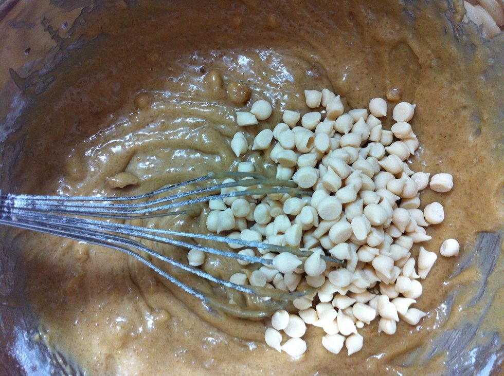 I chose to add white chocolate and walnuts. Up to a cup total.