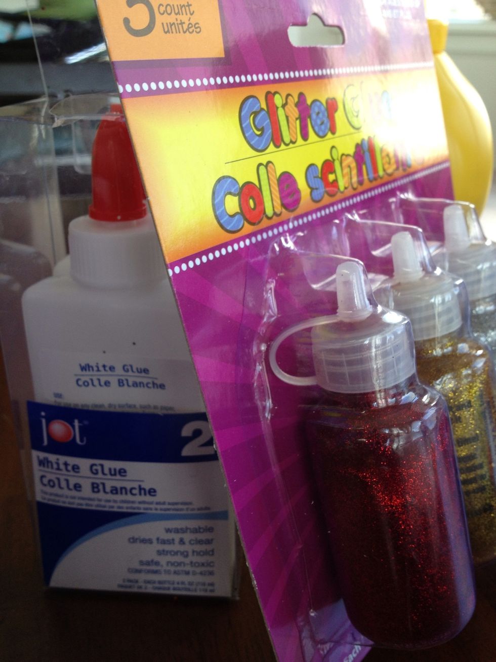 I chose to use one bottle of silver glitter glue, but you could use regular glue instead if you prefer. You would probably need half of a bottle of regular glue.