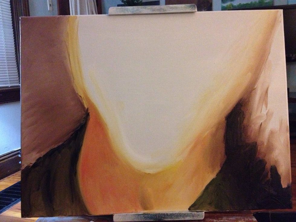 I continue with the dark mixture and even add a little black. I finish the sweater and while my fingers are dirty add a little to the background to bring the figure closer to the viewer.