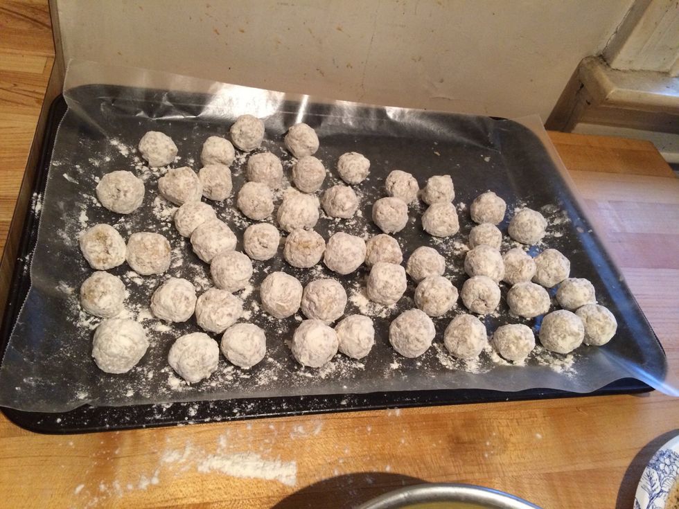 I cover all the balls with flour first.